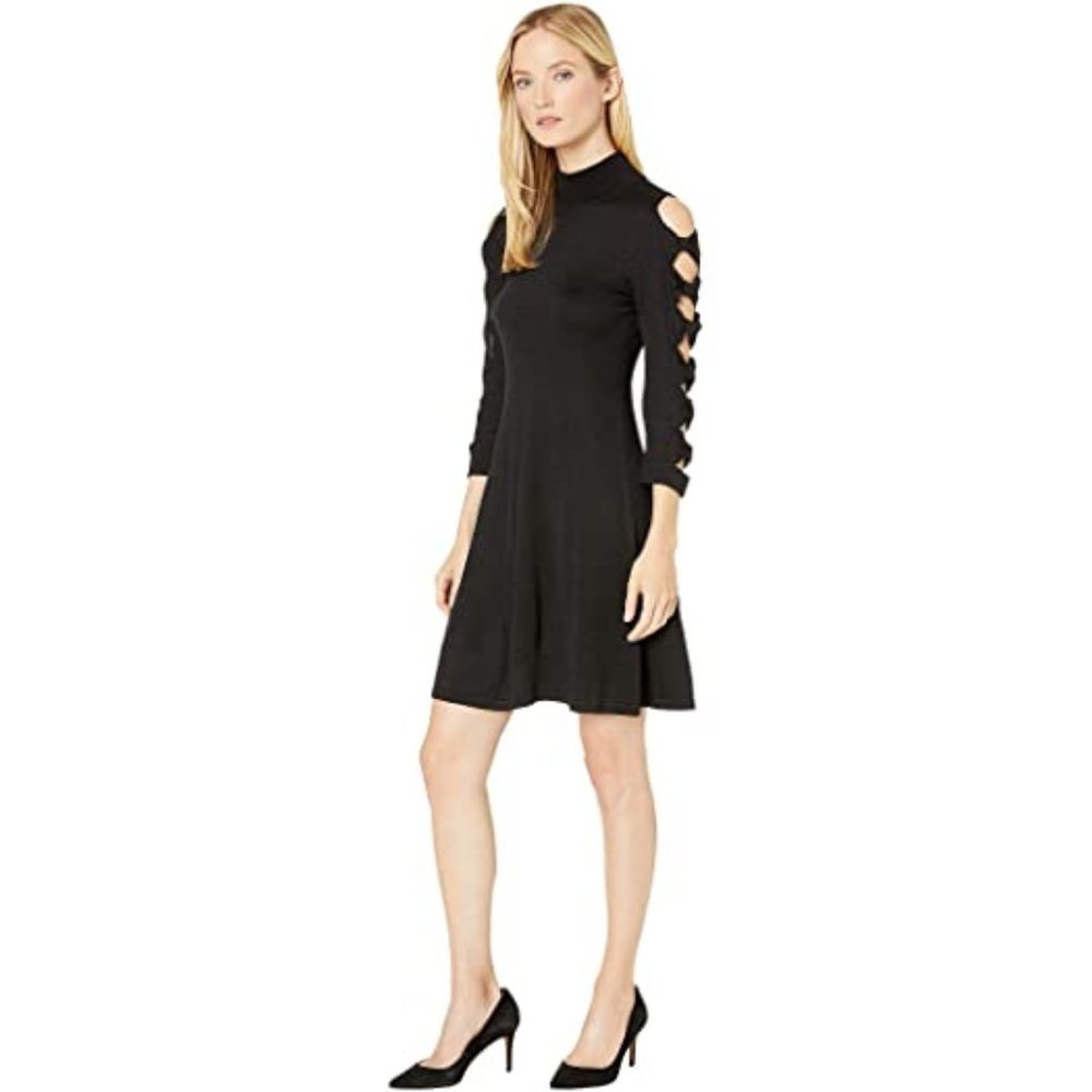 CeCe Black Bow Sleeve Mock Neck Sweater Dress XL - Picture 4 of 12